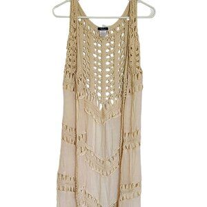 Vivid Womens Kimono Cardigan XL Cream Crochet Boho Festival Beach Drape Open